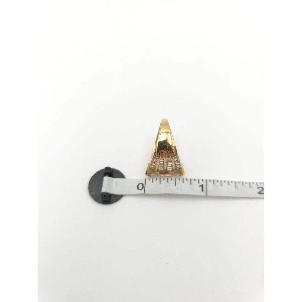 925 Gold CZ Marquis‎ & Baguette Ring Size 7 Sterling Silver Vermeil Vtg